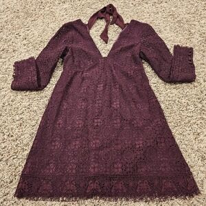 Free People Honey Honey Lace Mini Dress Burgundy Plum Open Back Size 4